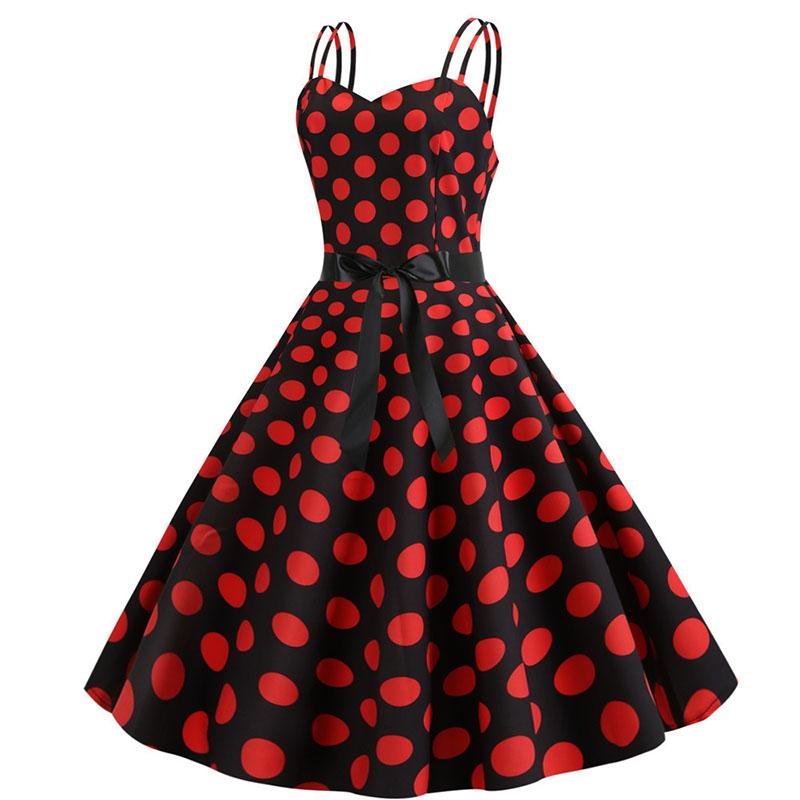 Vestido Vintage Rockabilly Negro Lunares Rojos