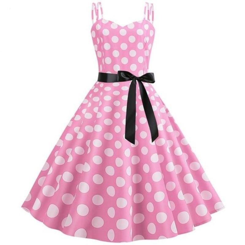 Vestido Vintage Rockabilly Rosa Lunares