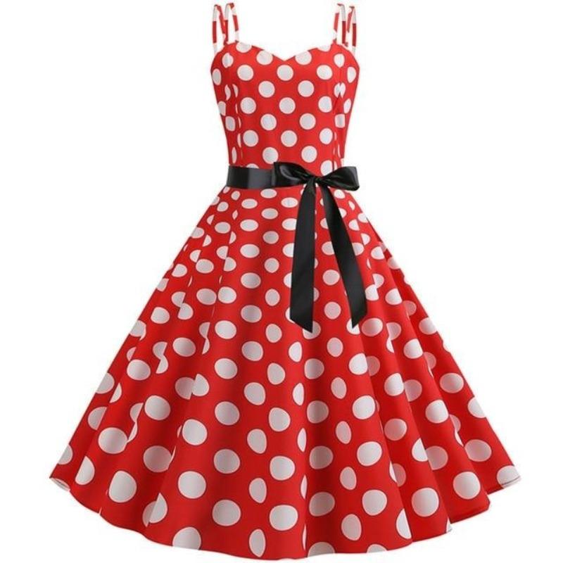 Vestido Rockabilly Vintage Rojo Con Lunares Blancos