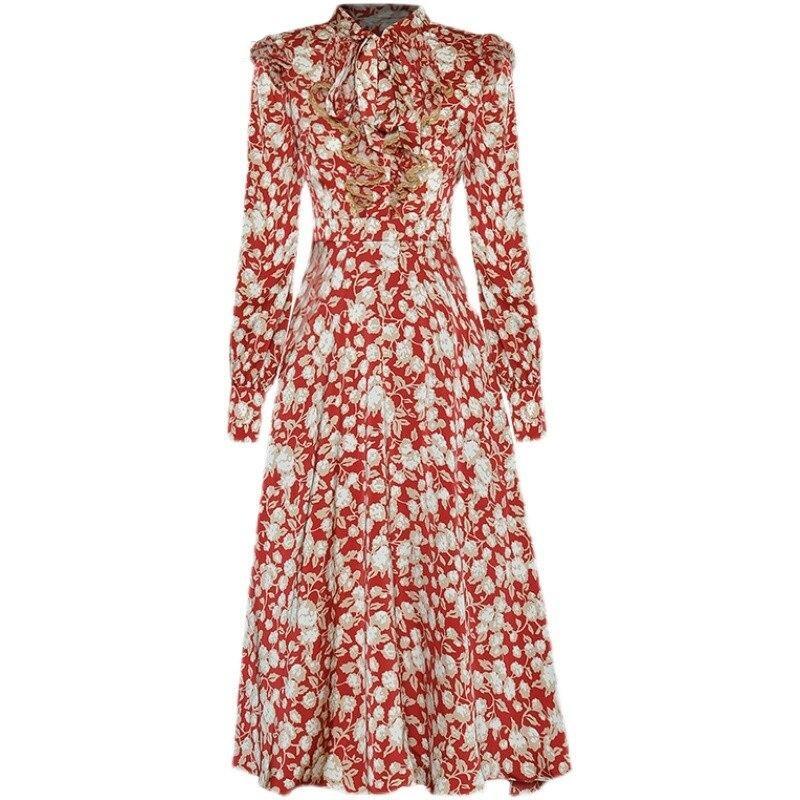 Vestido Vintage 40s Flores Rojo