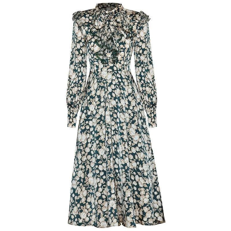 Vestido Floral Vintage Años 40 Verde